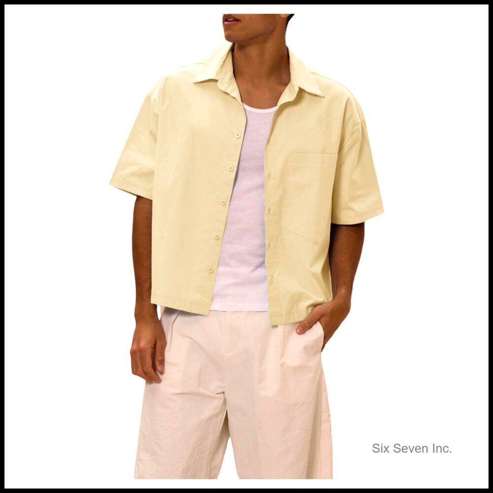 Oversized Short Sleeve Button Down Shirt Casual Summer Collared Pocket Shirt